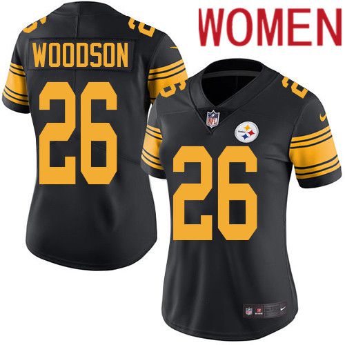 Cheap Women Pittsburgh Steelers 26 Rod Woodson Nike Black Vapor Limited Rush NFL Jersey